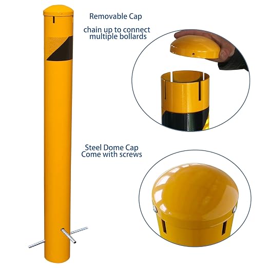 58" High 5-1/2" OD Steel Bollard Post Underground Mount, Cap Removable Safety - Image 2