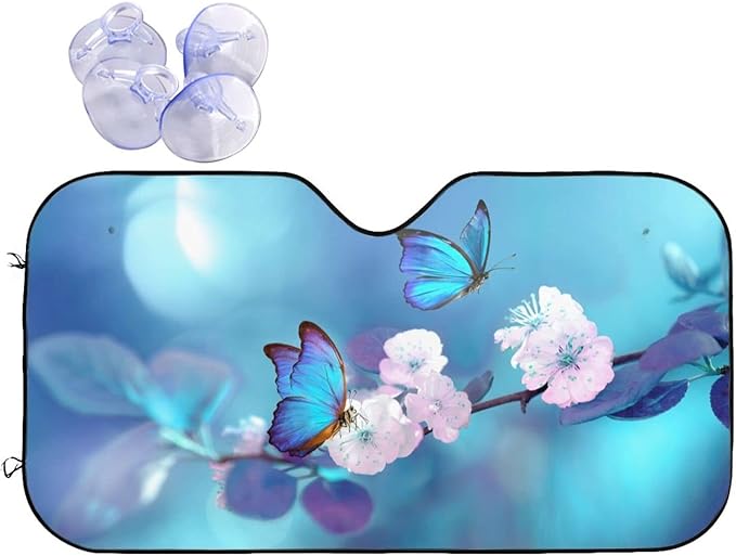 Blue Butterfly Flower Car Windshield Sunshade Front Window Sun Visor Protector by mutakin