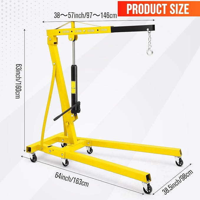 2 Ton Engine Hoist, Hydraulic Cherry Picker Engine Hoist Lift, 4400LBS Heavy - Image 7