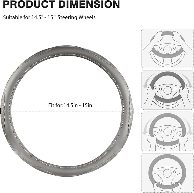 High-Grade Gray Genuine Leather Steering Wheel Cover - Image 6
