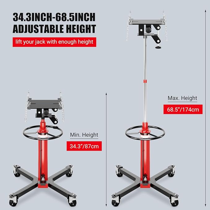 Transmission Jack, 1322lbs Hydraulic Telescoping Transmission Jack, 34.3"-68.5" - Image 3