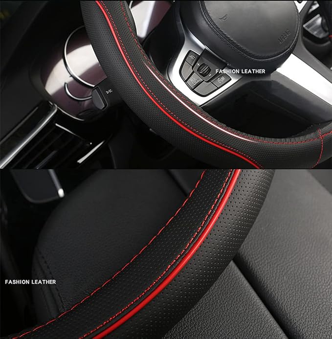 D Shape Car Steering Wheel Cover, Universal 15 inch Stitching Color Anti-Slip - Image 3