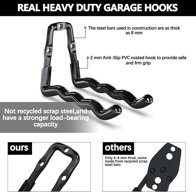 3-H Heavy Duty Garage Hooks 4 Pack, One-Piece Construction Garage Wall Hooks - Image 3