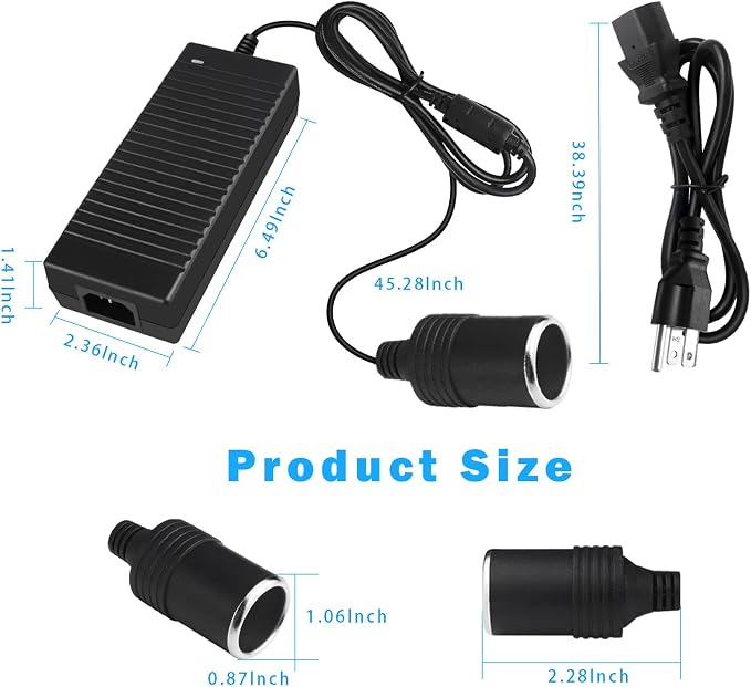 inShareplus 12V 120W 10A AC to DC Converter, 110V to 12V Cigarette Lighter - Image 6
