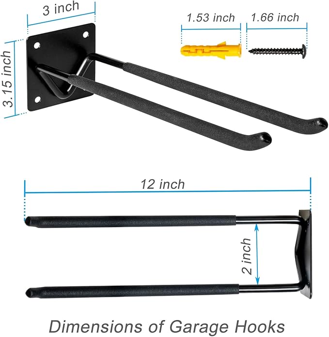 Garage Hook Hangers 2 Pcs, Shovel Holder Wall Mount, Rake Racks, Upgraded - Image 7