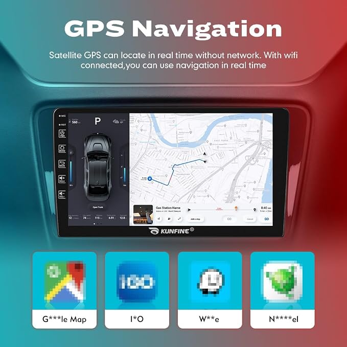 Kunfine Car Android Navigation Stereo GPS Radio Reverse Camera Display 9" IPS - Image 2