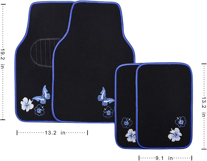 CAR PASS Universal Fit Embroidery Butterfly and Flower Car Floor Mats, - Image 2
