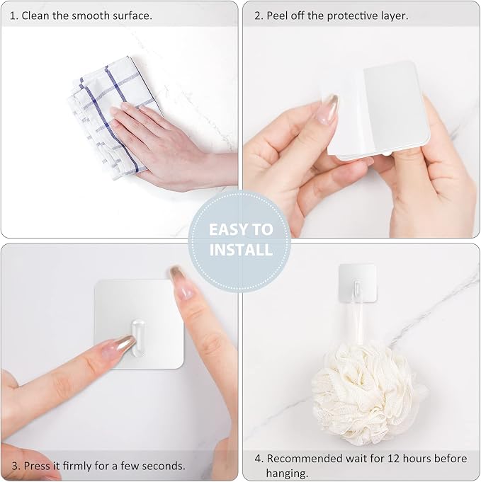 VIS'V Adhesive Hooks, Heavy Duty Shower Wall Stick on Hooks, Waterproof - Image 6