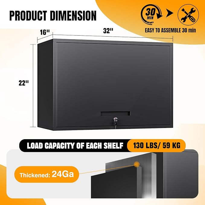 Metal Wall Storage Cabinet Adjustable Shelf 22'' Tall Steel Garage Wall Mounted - Image 3