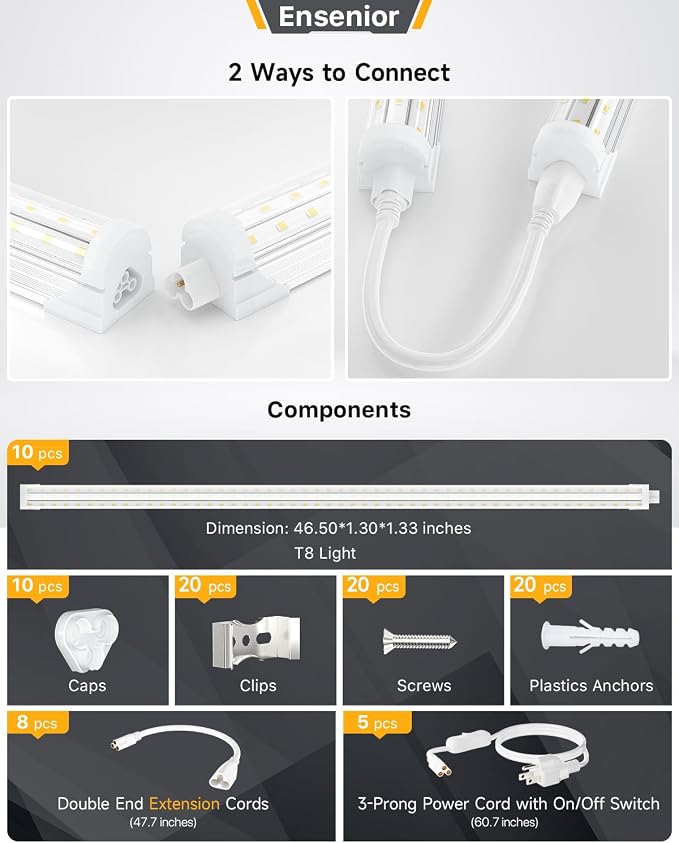 Ensenior 10 Pack 4 FT Led Shop Lights, 5000K Daylight, 5000LM Super Bright - Image 5