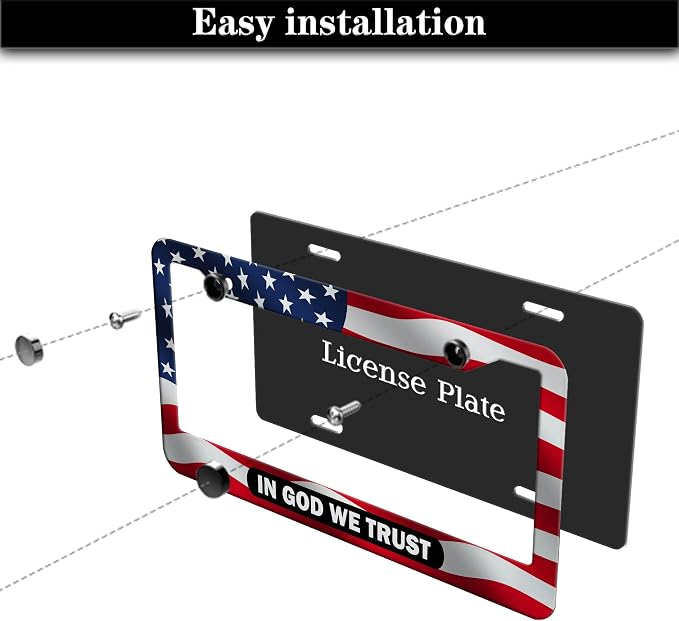 License Plate Frames Multicolor License Plate Holder American Flag in God We - Image 7