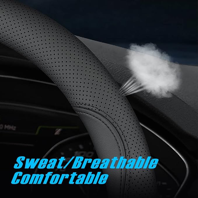 New Nappa Leather car Steering Wheel Cover, Universal 15 inch Black - Image 2