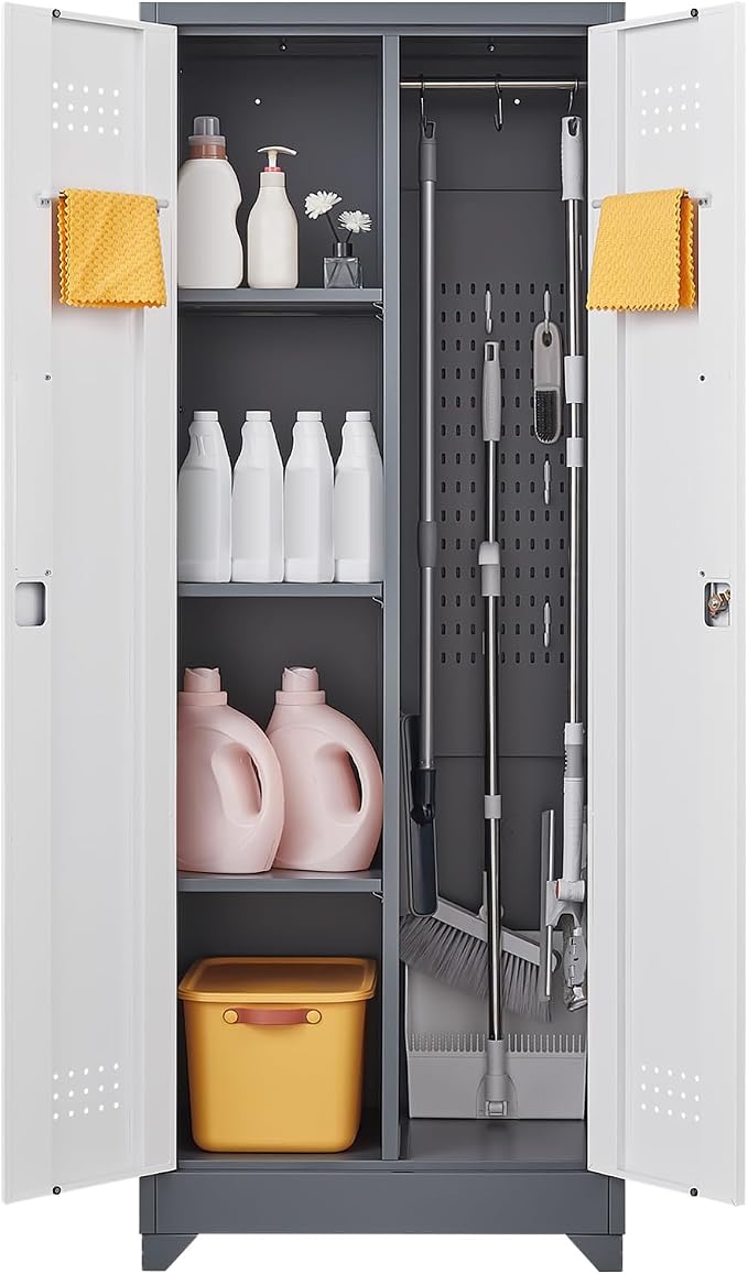 GREATMEET 65" Garage Storage Cabinet, Broom Closet Storage Cabinet, Metal by GREATMEET