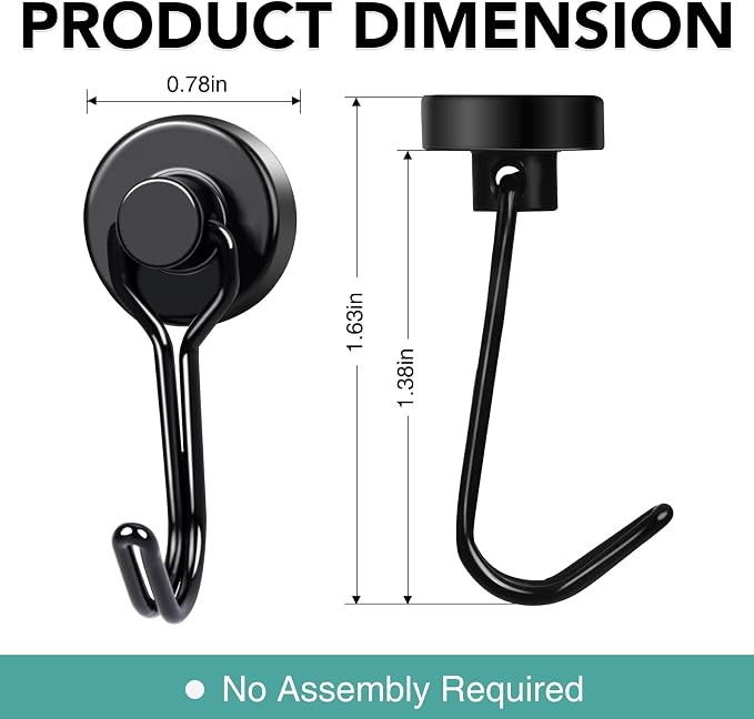 MIKEDE Magnetic Hooks, 40Lbs Heavy Duty Neodymium Magnet Hooks Black Magnetic - Image 4
