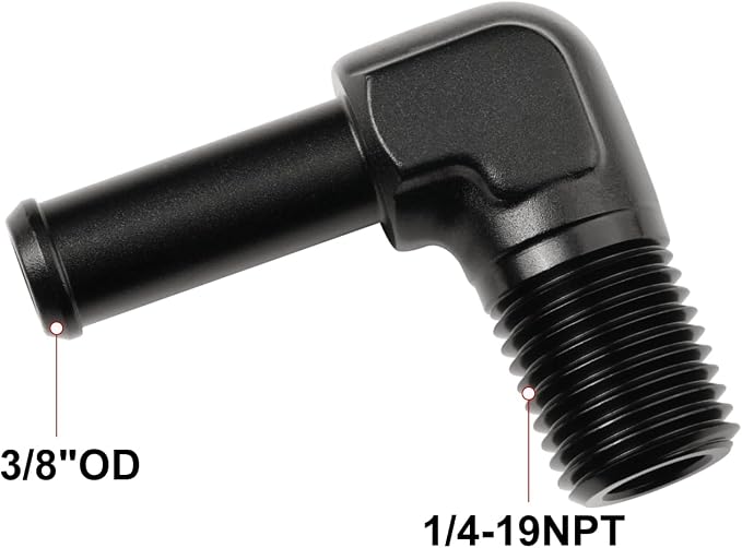 1/4 NPT Male to 3/8" Hose Barb Fitting Adapter 90 Degree Elbow Aluminum Black - Image 2