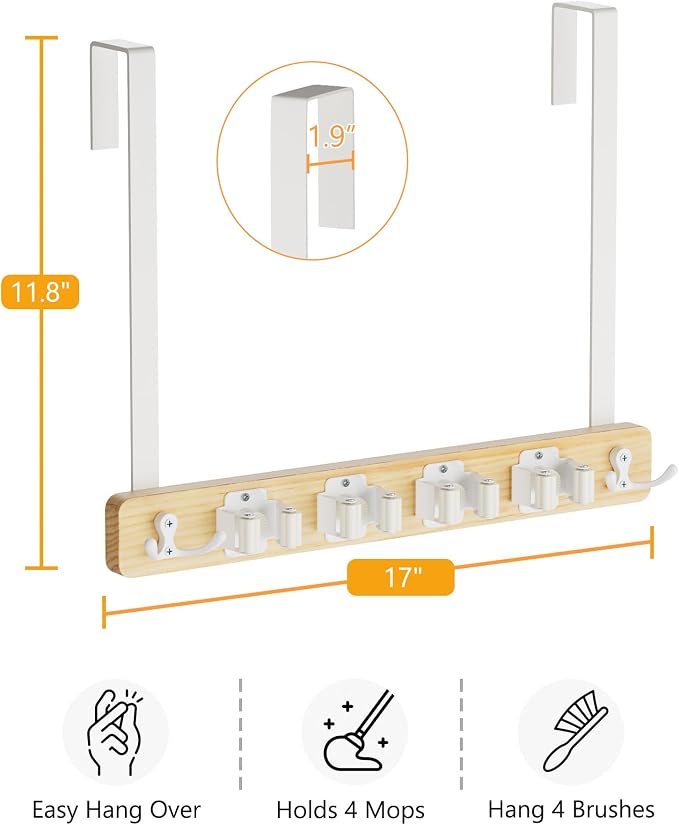 Lorbro Broom Holder Door Mount, Over the Door Broom and Mop Holder - Image 7