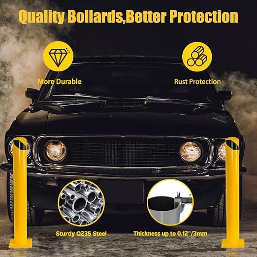 Bollard Post, Steel Bollards, Safety Bollard Yellow Powder Coated Parking - Image 3