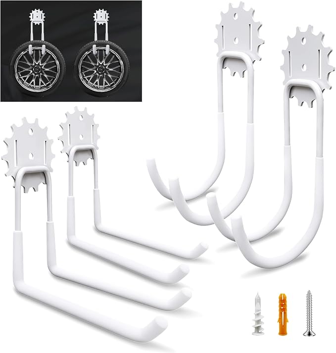 Garage Hooks White 4 Pack, 68-110LB Heavy Duty Steel Storage Utility Hooks by Vehookin