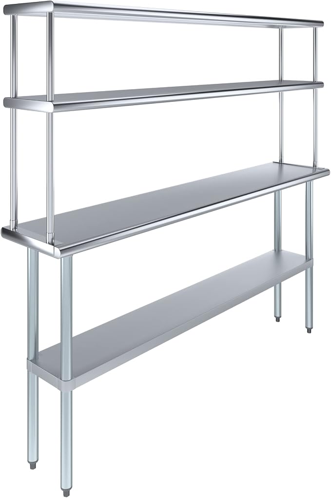 Amgood Stainless Steel Work Table Double Tier Overshelf | NSF by AmGood