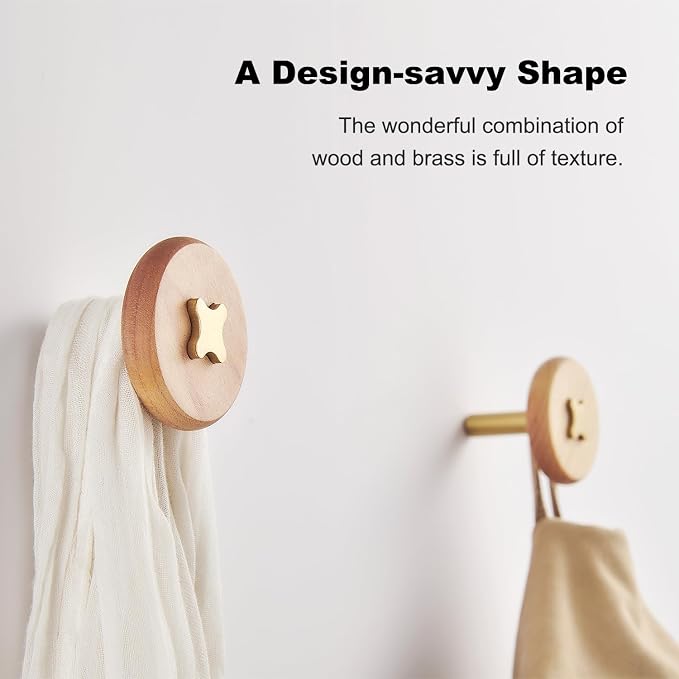 Solid Brass & Maple/Mahogany Wall Hooks 2 Pack - Image 2