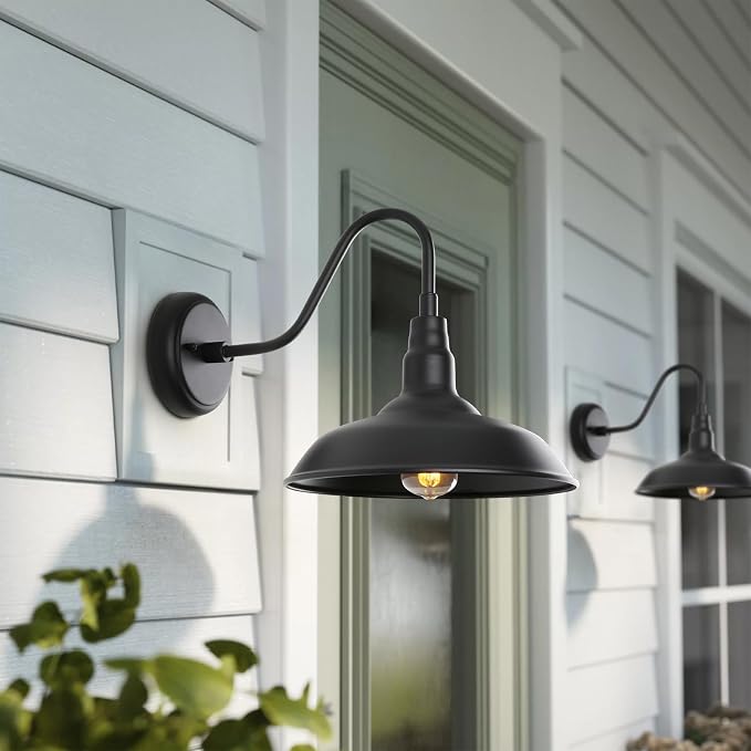 Black Gooseneck Barn Light for Farmhouse 10 Inch Dome Exterior Lights Fixture - Image 2