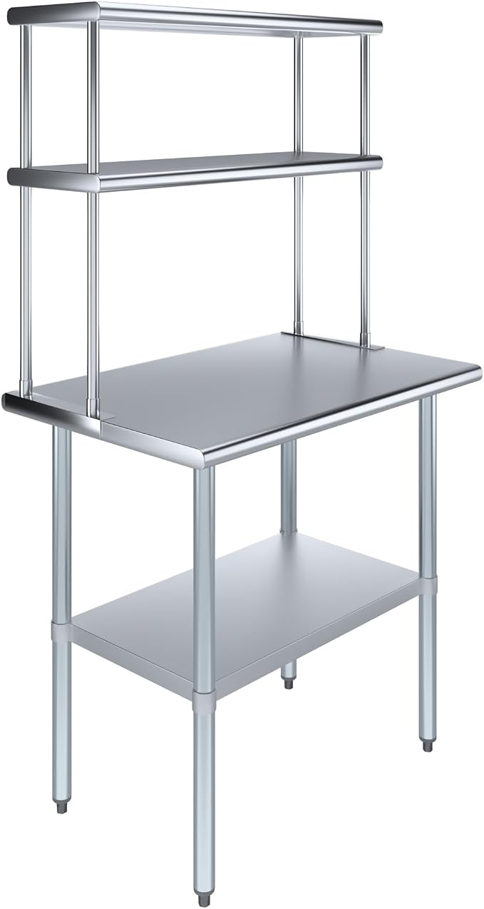 AmGood Stainless Steel Work Table Double Tier Overshelf | NSF by AmGood