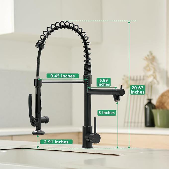 Fapully Black Kitchen Faucet, Commercial Pull Down Kitchen Sink Faucet - Image 5