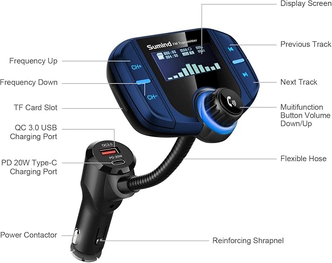 Upgraded Bluetooth FM Transmitter, Wireless Radio Adapter Hands Free Car Kit - Image 2
