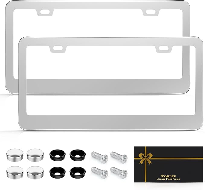 OKLPF Silver License Plate Holder, Stainless Steel License Plate Holder by OKLPF