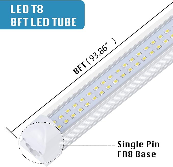 4 Pack, Led Shop Lights, 8FT Led Shop Light, 100W 6000K 15000LM Clear White - Image 2