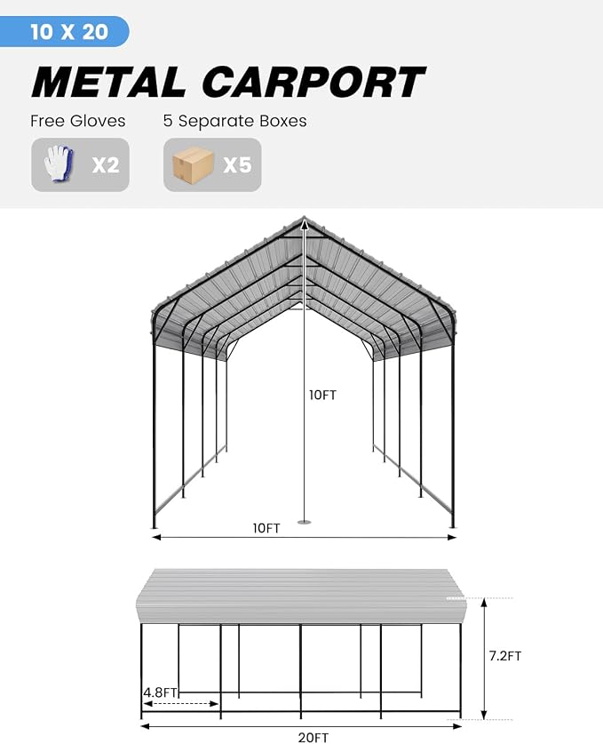 10'x20'x10' Heavy Duty Metal Carport, Steel Carports - Image 7