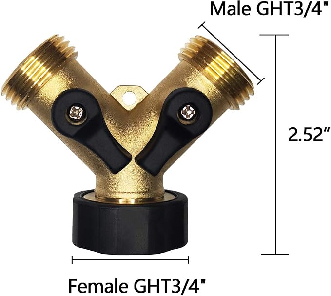 HQMPC Hose Splitter 2 Way Brass Y Valve +3/4" GHT Thread Extra 4 Pressure - Image 3
