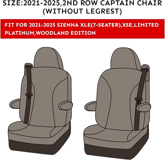 EKR Sienna Seat Covers for 2021-2025 Toyota Sienna XLE, 7 Seats, 2nd Row - Image 2