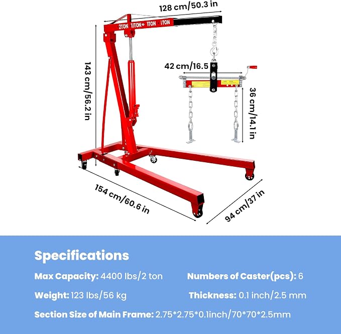 Engine Leveler 1 Ton/2209 LBS Heavy Duty Alloy Steel Engine Hoist Shop Crane - Image 3