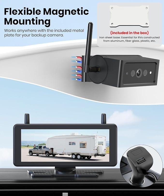 AUTO-VOX Wireless Backup Camera Magnetic:7.2" 1080P HD DVR Recording Monitor - Image 3