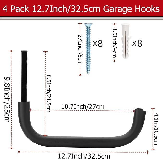 Large Garage Storage Hooks, 12.4 Inch Heavy Duty Garage Storage Organizer Wall - Image 2