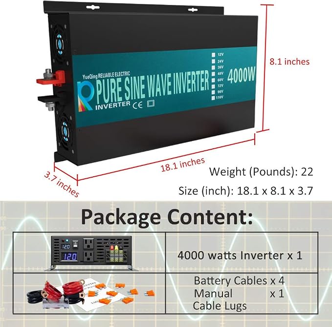 WZRELB Home Power Supply Off Grid Pure Sine Wave 12Vdc to 120Vac 60Hz 4000W - Image 9