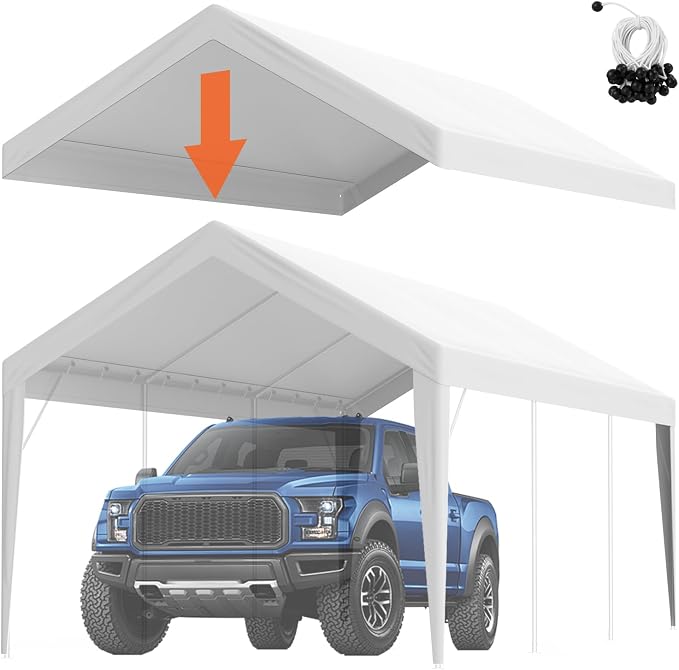 VEVOR Carport Replacement Canopy Cover 10 x 20 ft, Garage Top Tent Shelter Tarp by VEVOR