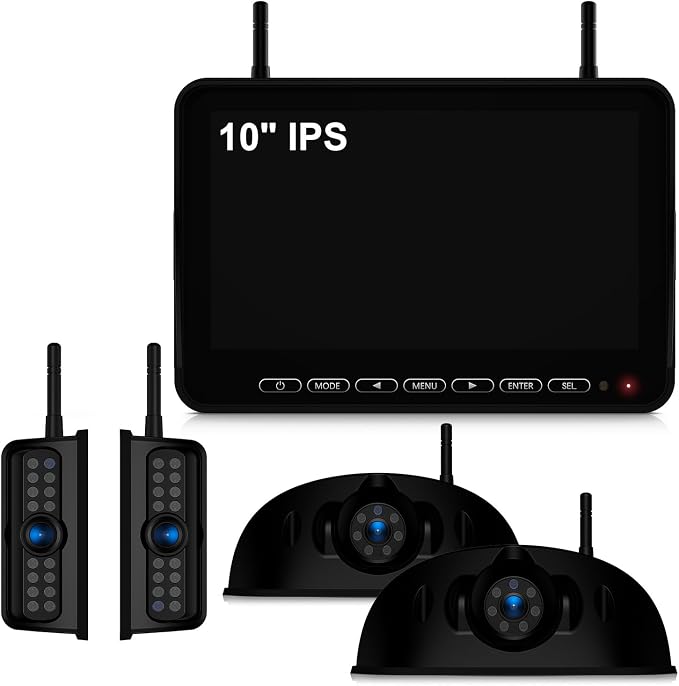 Fookoo HD 10" Wireless 4 RV Backup Camera System by FOOKOO