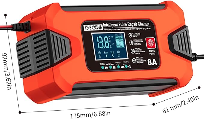 ZiYiJuan 8-Amp Smart Car Battery Charger and Maintainer, 12V/24V Automatic - Image 2