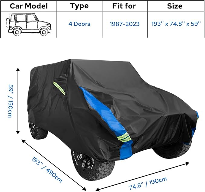 Avecrew for Jeep Wrangler Cover Waterproof 4 Door, All Weather for Jeep Rain - Image 2