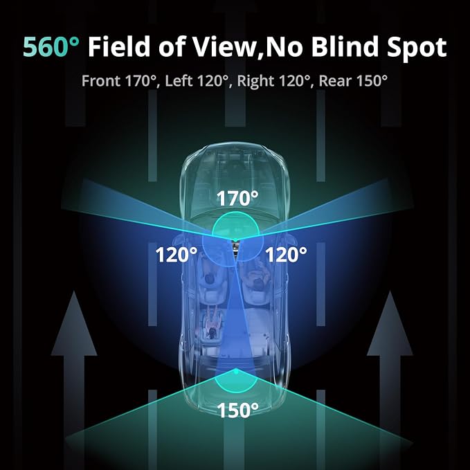 3K 4 Channel Dash Cam, 560° All-Sides View, Front and Rear Inside Car Camera - Image 3