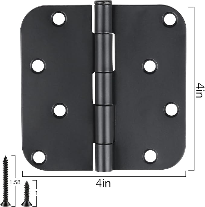 3 Pack Black Door Hinges Matte Black 4 Inch 5/8" Radius Hinges - Image 4