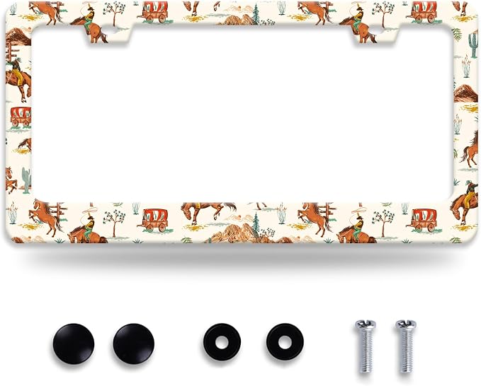 Western Cowboy License Plate Frame Horse Racing License Plate Holder Funny by NEWCOCO