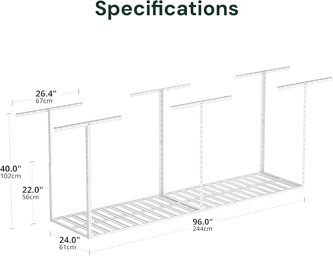SunsGrove 2x8 Garage Overhead Storage Rack, Adjustable Heavy Duty Hanging - Image 3
