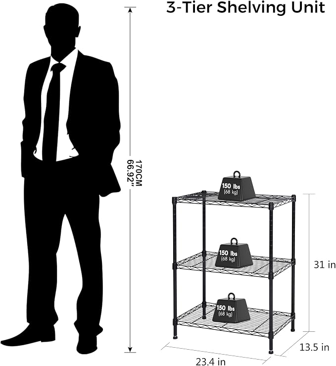 Homeiju 3-Shelf Storage Rack, Adjustable Height Metal Shelving Unit, Heavy Duty - Image 9