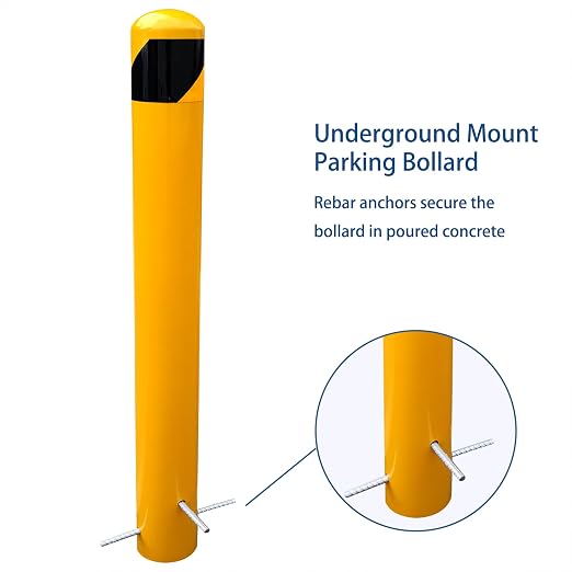 58" Pour in Place Steel Bollard Post, 5-1/2" OD Safety Bollard Yellow Powder - Image 4
