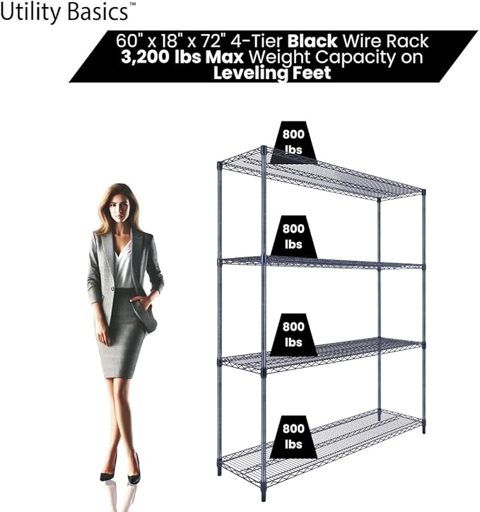 60"x18"x72" Black Premium Metal Steel Wire Shelving 4-Tier NSF 3200 LBS MAX - Image 3