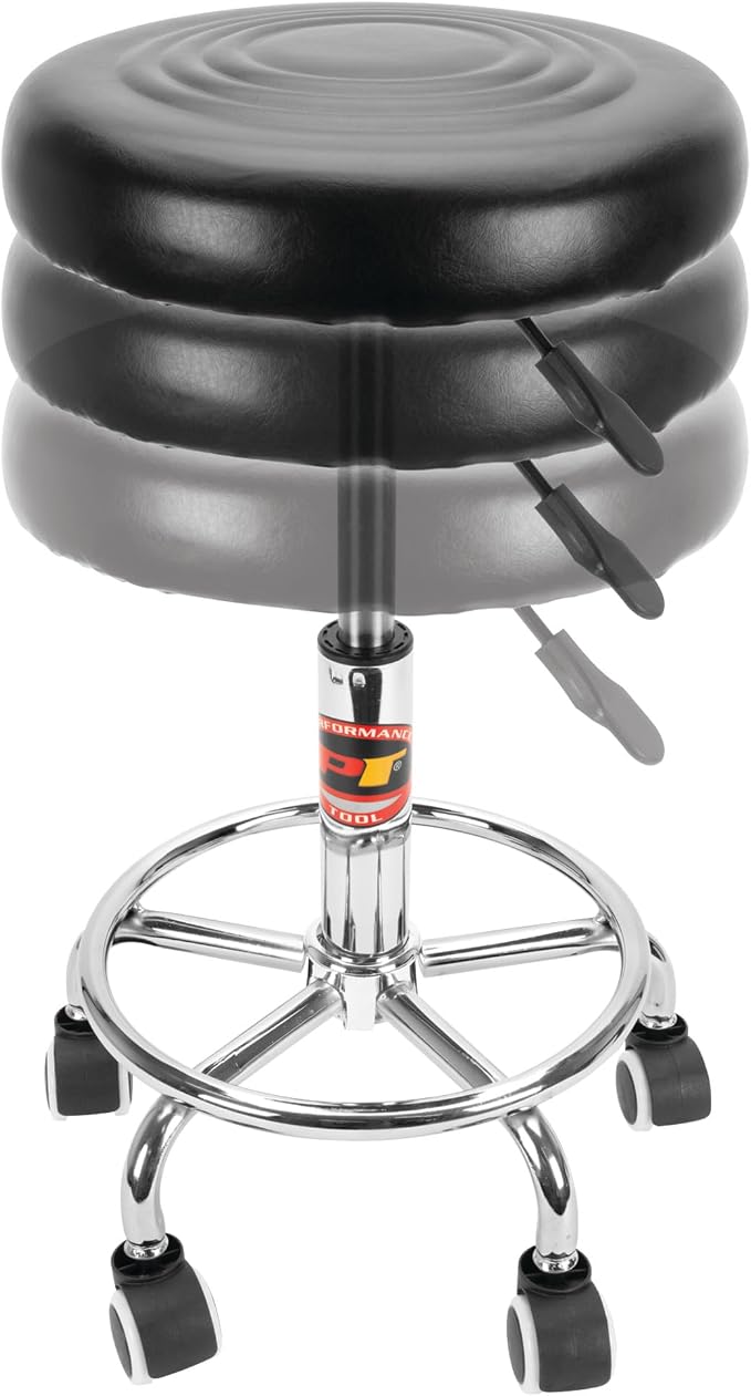 Performance Tool W85027 Adjustable Pneumatic Rolling Bar Stool, 250 Lbs Capacity - Image 9