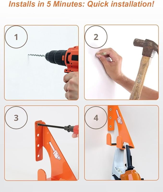 Chainsaw Holder -4 Pack- 180LB Heavy-Duty Alloy Steel Wall Mount Set, Chainsaw - Image 5